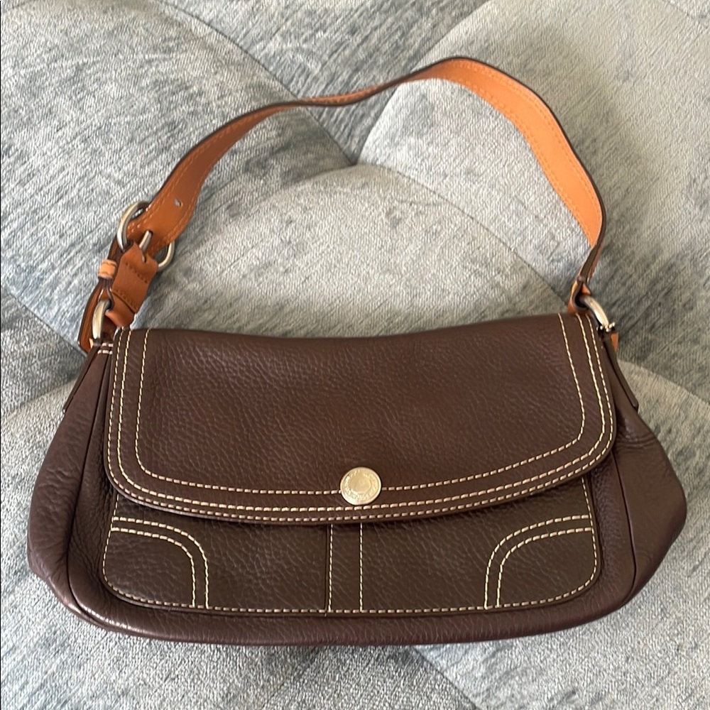 Coach Brown and Tan Shoulder Bag with Hobo Silhouette
